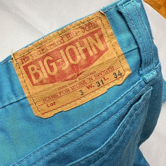 Big John Japanese Flare Leg Button Fly Jeans Bright Blue Size 31 Vintage 70s - Picture 8 of 11